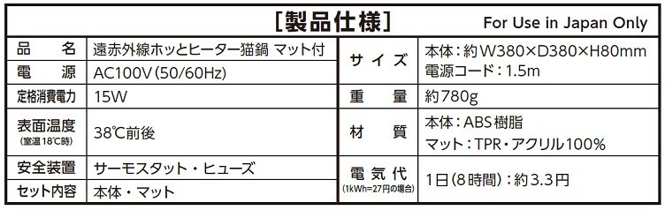 遠赤外線ホッとヒーター<br>猫鍋 マット付